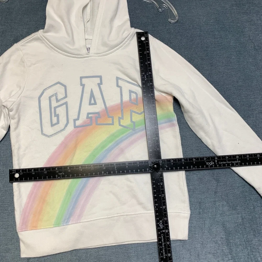 Gap Hoodie Kids M8 White Rainbow Graphic Print Logo Short Sleeve Pullover